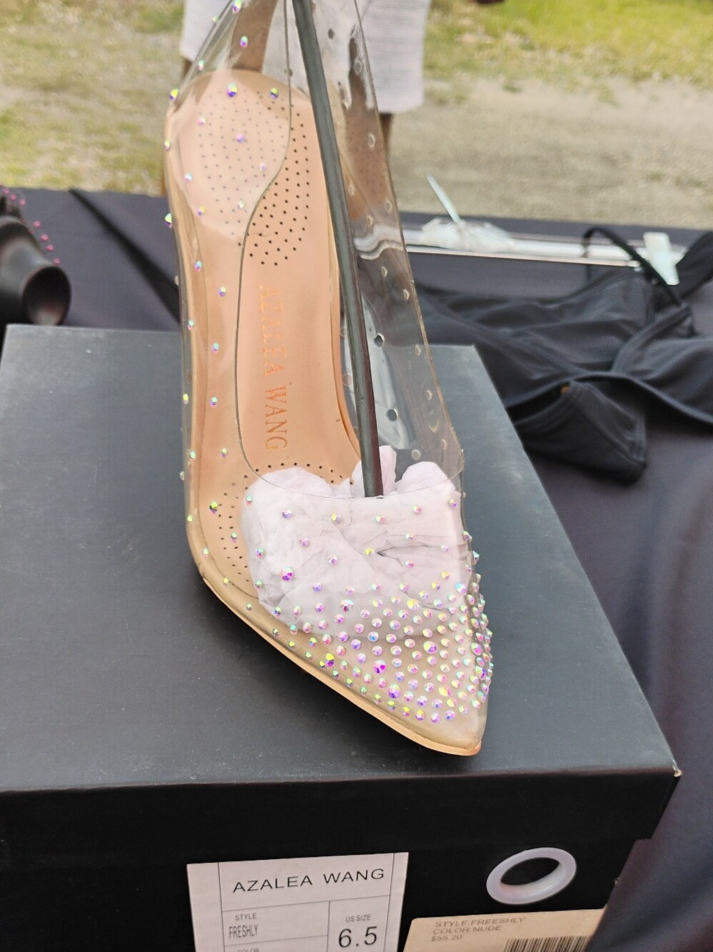 Women's Clear Pointed Toe Crystal Pump in Nude/Pink